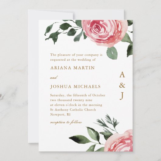 Elegant Monogram Rozen Weddenschap Kaart (Voorkant)