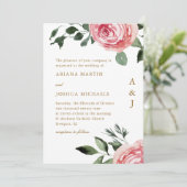 Elegant Monogram Rozen Weddenschap Kaart (Staand voorkant)