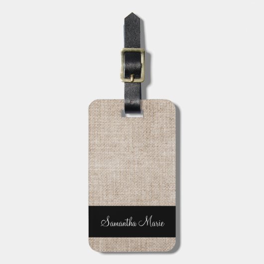 Elegant Monogram Rustic Beige Linen Bagagelabel (Voorkant verticaal)