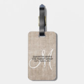 Elegant Monogram Rustic Beige Linen Bagagelabel (Achterkant verticaal)