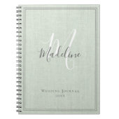 Elegant Monogram Rustic Sage Green Linen Journal Notitieboek (Voorkant)