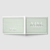 Elegant Monogram Rustic Sage Green Linen Wedding Gastenboek (Volledig)