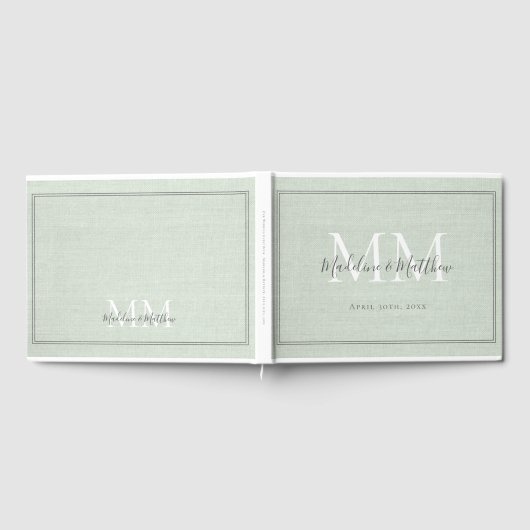 Elegant Monogram Rustic Sage Green Linen Wedding Gastenboek (Volledig)