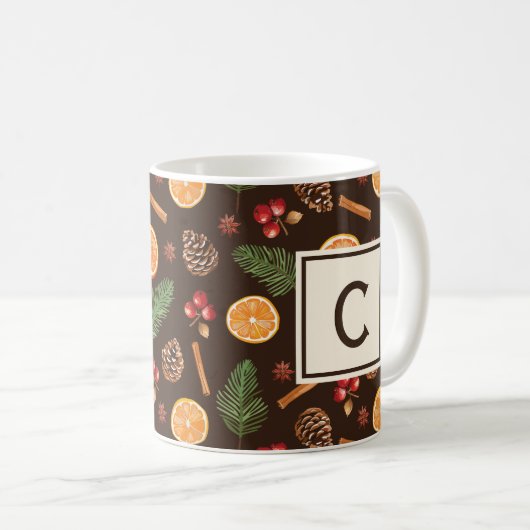 Elegant Monogram Rustiek Herfst Winter Botanisch Koffiemok (Voorkant rechts)