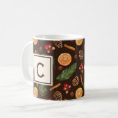 Elegant Monogram Rustiek Herfst Winter Botanisch Koffiemok (Voorkant links)
