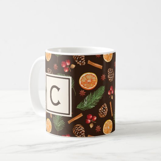 Elegant Monogram Rustiek Herfst Winter Botanisch Koffiemok (Voorkant links)