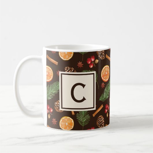 Elegant Monogram Rustiek Herfst Winter Botanisch Koffiemok (Links)
