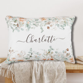 Elegant Monogram Rustiek Roos Bloemengroen Accent Kussen