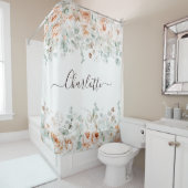 Elegant Monogram Rustiek Roos Bloemengroen Douchegordijn (In situ)