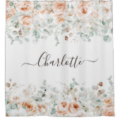 Elegant Monogram Rustiek Roos Bloemengroen Douchegordijn (Voorkant)