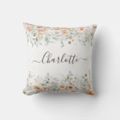 Elegant Monogram Rustiek Roos Bloemengroen Kussen (Voorkant)