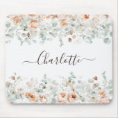 Elegant Monogram Rustiek Roos Bloemengroen Muismat (Voorkant)