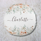 Elegant Monogram Rustiek Roos Bloemengroen Rond Kussen