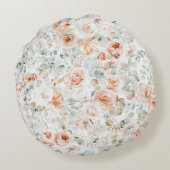 Elegant Monogram Rustiek Roos Bloemengroen Rond Kussen (Achterkant)