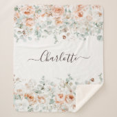 Elegant Monogram Rustiek Roos Bloemengroen Sherpa Deken (Voorkant)