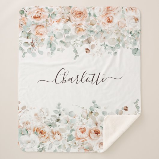 Elegant Monogram Rustiek Roos Bloemengroen Sherpa Deken (Voorkant)