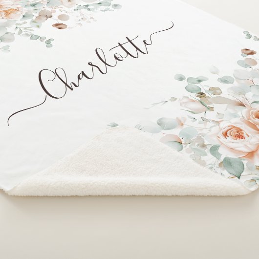 Elegant Monogram Rustiek Roos Bloemengroen Sherpa Deken (3/4)