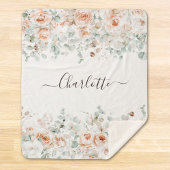Elegant Monogram Rustiek Roos Bloemengroen Sherpa Deken