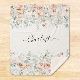 Elegant Monogram Rustiek Roos Bloemengroen Sherpa Deken