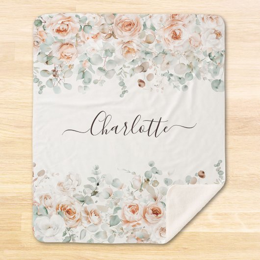 Elegant Monogram Rustiek Roos Bloemengroen Sherpa Deken