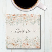 Elegant Monogram Rustiek Roos Bloemengroen Stenen Onderzetter