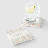 Elegant Monogram Rustiek Roos Bloemengroen Stenen Onderzetter (Zijkant)