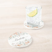 Elegant Monogram Rustiek Roos Bloemengroen Zandsteen Onderzetter (Zijkant)