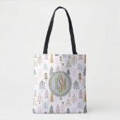 Elegant monogram, rustieke winterbomen schouder tote bag (Voorkant)