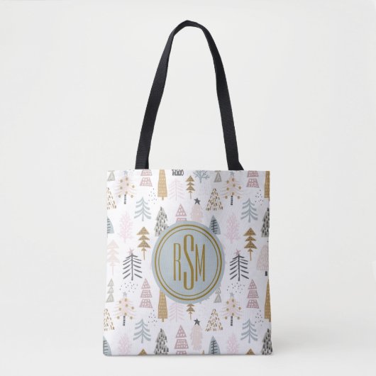 Elegant monogram, rustieke winterbomen schouder tote bag (Voorkant)