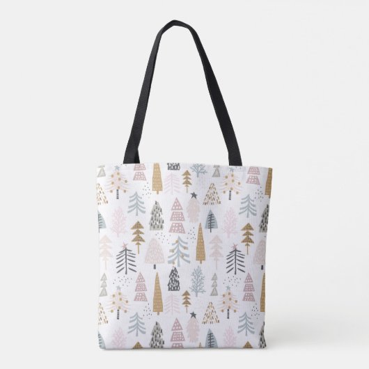 Elegant monogram, rustieke winterbomen schouder tote bag (Achterkant)