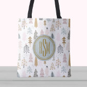 Elegant monogram, rustieke winterbomen schouder tote bag