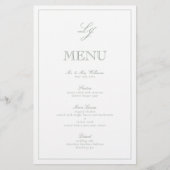 Elegant Monogram Sage Green Script Wedding Menu (Voorkant)