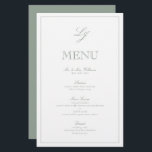 Elegant Monogram Sage Green Script Wedding Menu<br><div class="desc">Verhoog uw bruiloft receptie met onze Elegant Monogram Sage Green Script Wedding Menu. Dit prachtig vormgegeven menu heeft een luxe salie groen en wit palet, perfect voor het toevoegen van een vleugje sophisticatie aan elke formele aangelegenheid. Het elegante kalligrafiescript en het klassieke monogram design creëer hebben een verfijnde en charmante...</div>