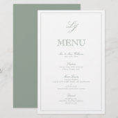 Elegant Monogram Sage Green Script Wedding Menu (Voorkant / Achterkant)
