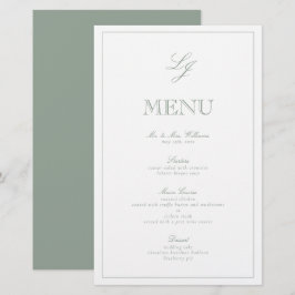 Elegant Monogram Sage Green Script Wedding Menu