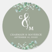 Elegant Monogram Sage Green Wedding Ronde Sticker (Voorkant)