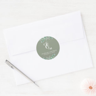 Elegant Monogram Sage Green Wedding Ronde Sticker
