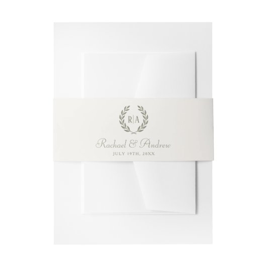Elegant Monogram Sage Green Wedding Uitnodigingen Wikkel (Voorkant Voorbeeld)
