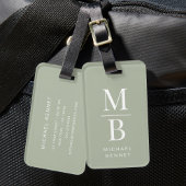 Elegant Monogram Sage Groen Bagagelabel