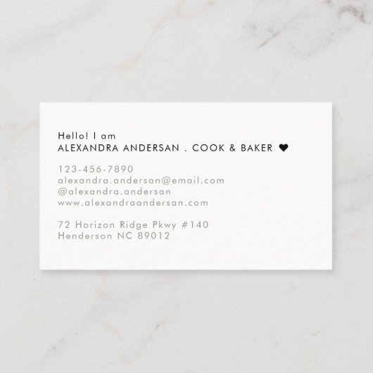 Elegant Monogram Sage Groen Zwart Script Naam Visitekaartje (Achterkant)