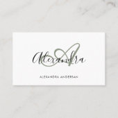 Elegant Monogram Sage Groen Zwart Script Naam Visitekaartje (Voorkant)