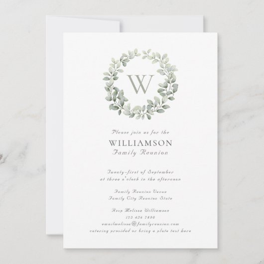 Elegant monogram Sage Plaid Family Reunion Kaart (Voorkant)