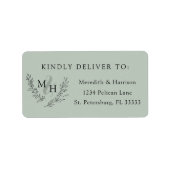 Elegant Monogram Sage Wedding RSVP-adres Etiket (Voorkant)