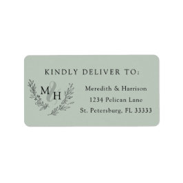 Elegant Monogram Sage Wedding RSVP-adres Etiket