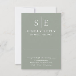 Elegant Monogram Sagegroene Trouwkaart RSVP Kaartje
