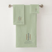 Elegant monogram salie groen bad handdoek (Insitu)