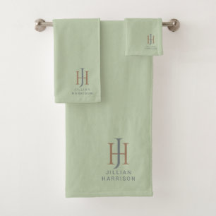 Elegant monogram salie groen bad handdoek