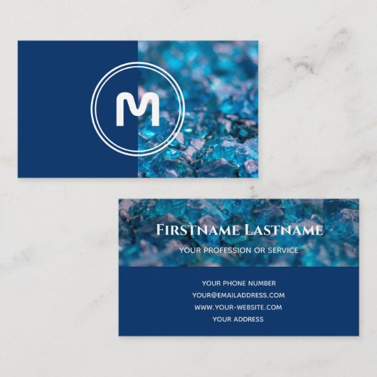 Elegant monogram sapphire 2 tone blue cryals b visitekaartje (Voorkant / Achterkant)