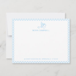 Elegant Monogram Schattige Baby Blauw Gingham Cheq Notitiekaartje
