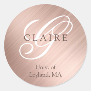 Elegant Monogram Schoolnaam Ronde Sticker
